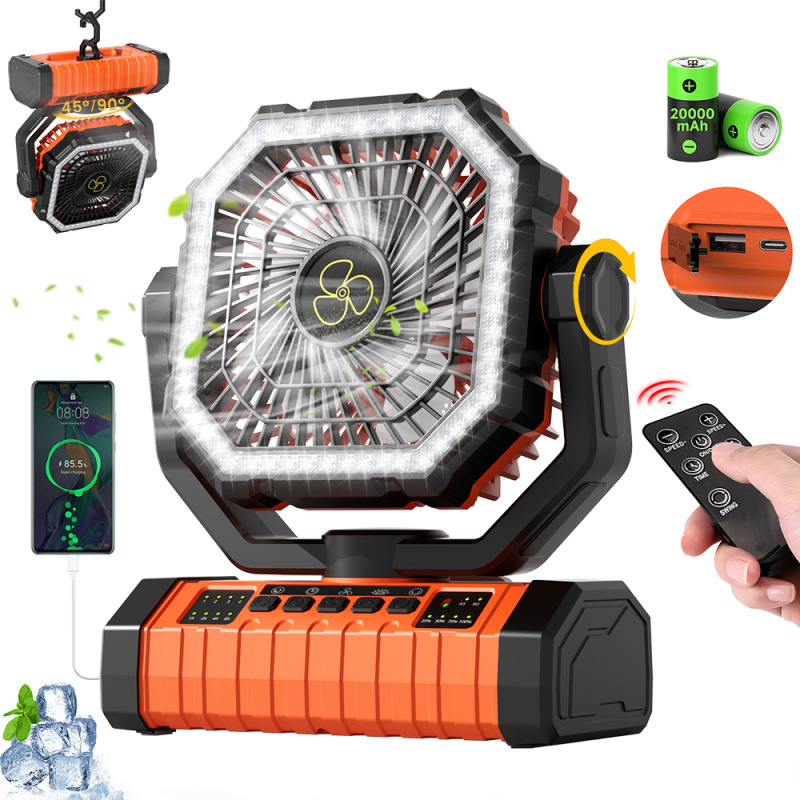 Ventilador Portátil con Luz para Camping Recargable con Control Remoto para Pesca Nocturna