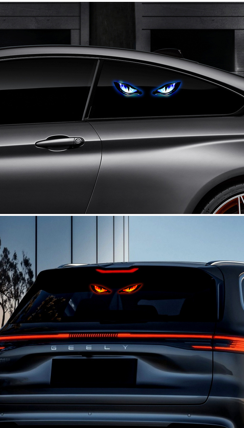 Cross-Border Solar-Powered Devil's Eye Car Window Light Led Ambient Light Car-Mounted Led Dynamic Expression Light Wireless Warning Light