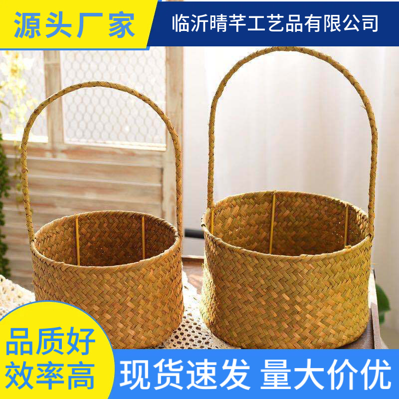 跨境花篮藤编手提篮子草编竹编编织手工插花篮水草小花篮植物篮子