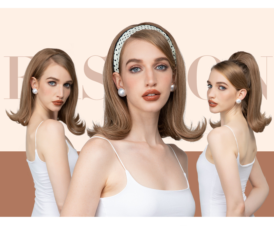Parrucca sintetica con fascia per capelli a pois da donna, capelli corti e ricci, stile alla moda e leggermente riccio con coulisse in seta ad alta temperatura_voghion.com