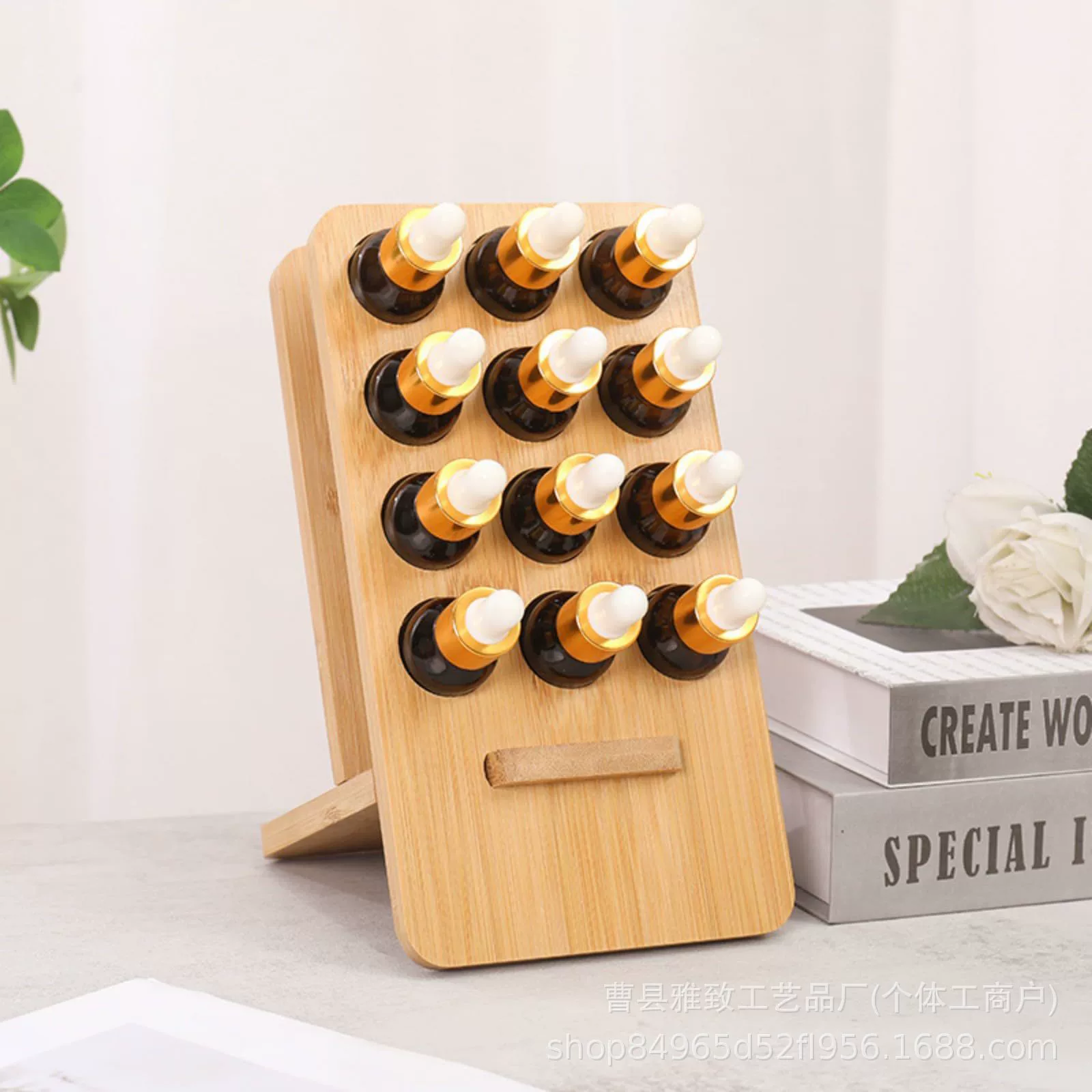 12-сетчатая стойка эфирного масла из цельного дерева для салона красоты столешница вертикальная пористая деревянная стойка для ногтей Dorite рама для бутылок с маслом