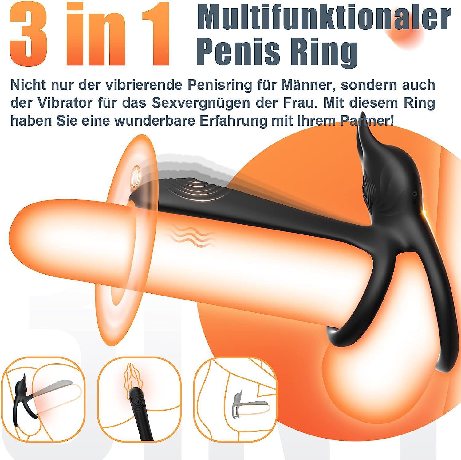 Vibrating Locking Ring with Remote Control, Silicone-ABS Couples Wearable, Black — detail image 3