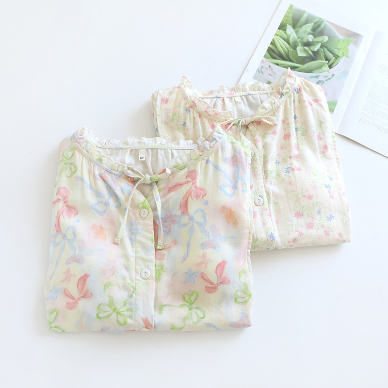 Bamboo Cotton Gauze Confinement Clothes for Pregnant Women, Spring and Summer Maternity Pajamas, Bamboo Cotton Gauze Home Clothes Sets, Pregnancy and Postpartum Nursing Clothes