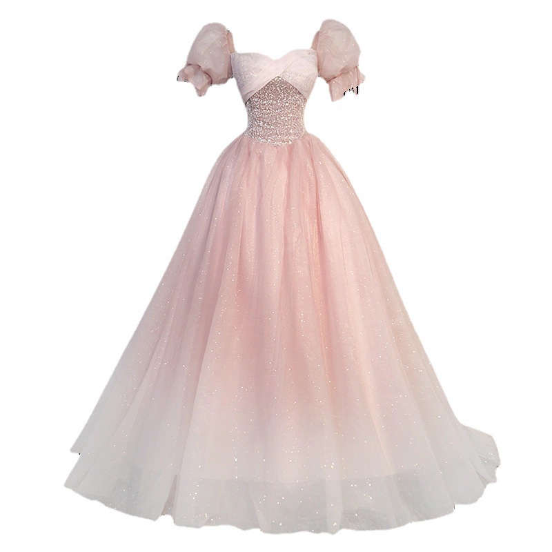 Vestido de compromiso princesa Rosa novia tostada vestido etapa rendimiento solo vestido de novia vestido de noche vestido anfitrión venta al por mayor