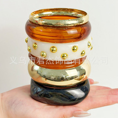 欧美跨境爆款时尚不规则混搭光面晕染树脂手镯个性夸张素圈手环潮