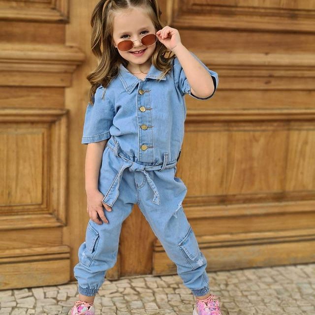 European and American foreign trade children's clothing wholesale 2021 new denim girls overalls jumpsuit jumpsuit belt belt