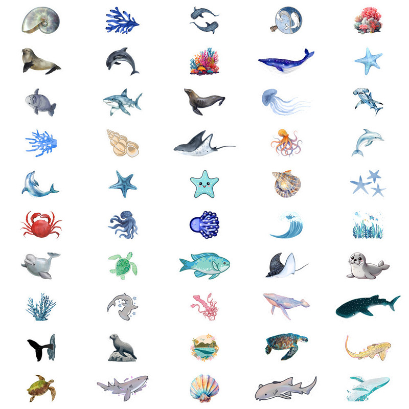100枚の海洋生物絵柄ステッカー、携帯電話ケース、ノート、スーツケース用PVC防水ステッカー、越境ホットセール卸売|undefined