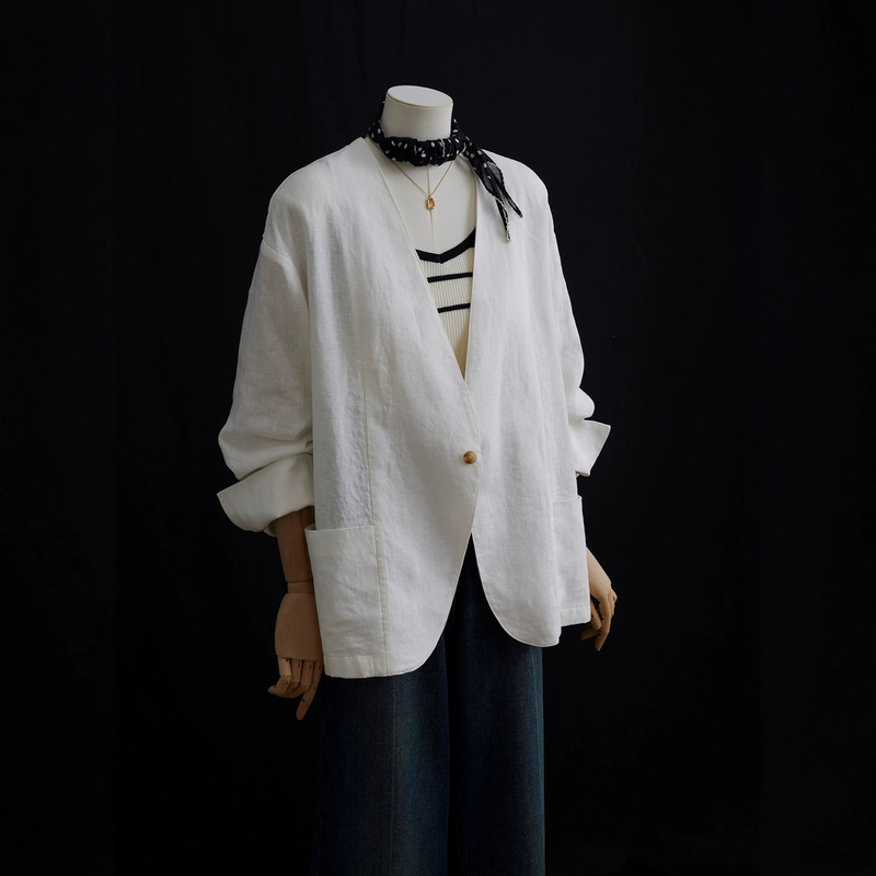100% Linen Blazer for Women, Summer Thin Style 2026, Relaxed Fit for Petite Figures, Casual Vacation Style Jacket Top