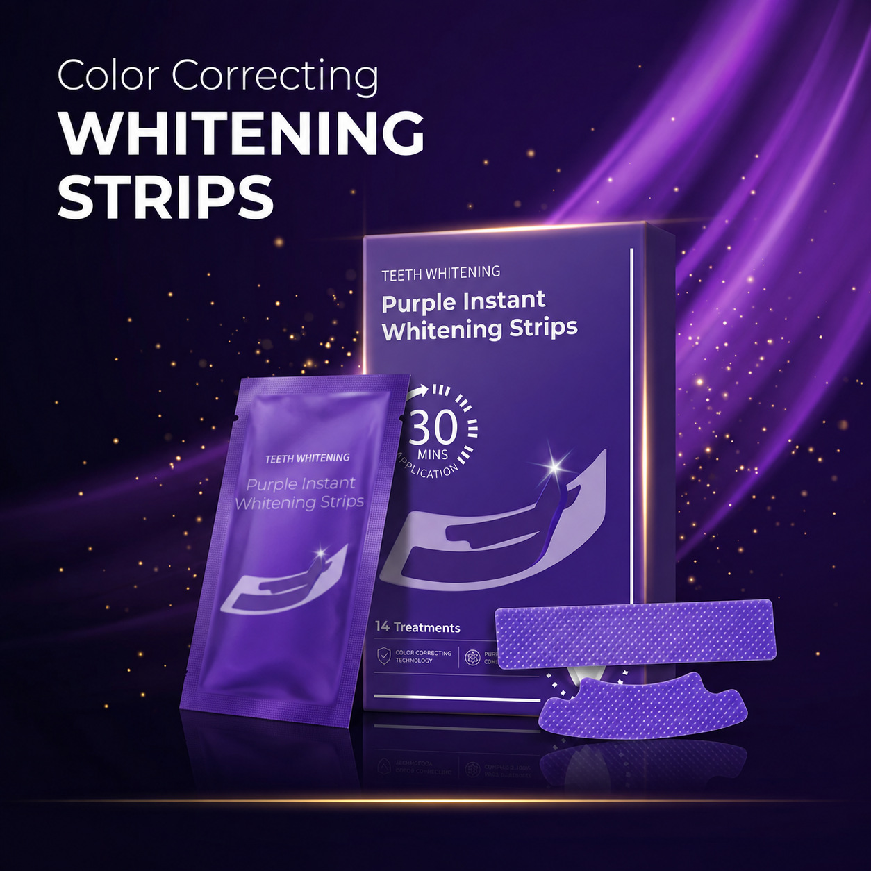 Purple Whitening Tooth Strips to Remove Yellow Stains and Whiten Teeth, Exclusively for Cross-Border Export, V34 Tooth Strips for Adults