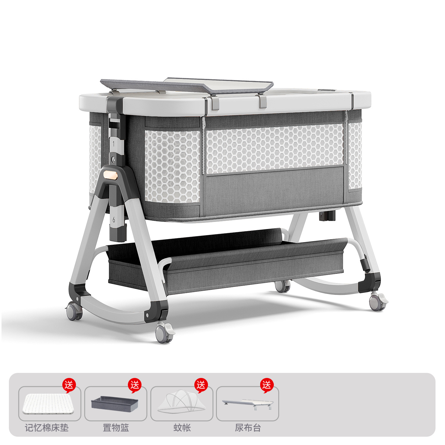 Cama para bebés, campana móvil, cuna, cama plegable portátil multifuncional, cama BB para recién nacidos, cama de empalme grande