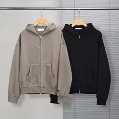 S25 New Essentials American Fog Heavyweight Hooded Zipper Closure Loose Shoulder Couple Jacket Sweatshirt