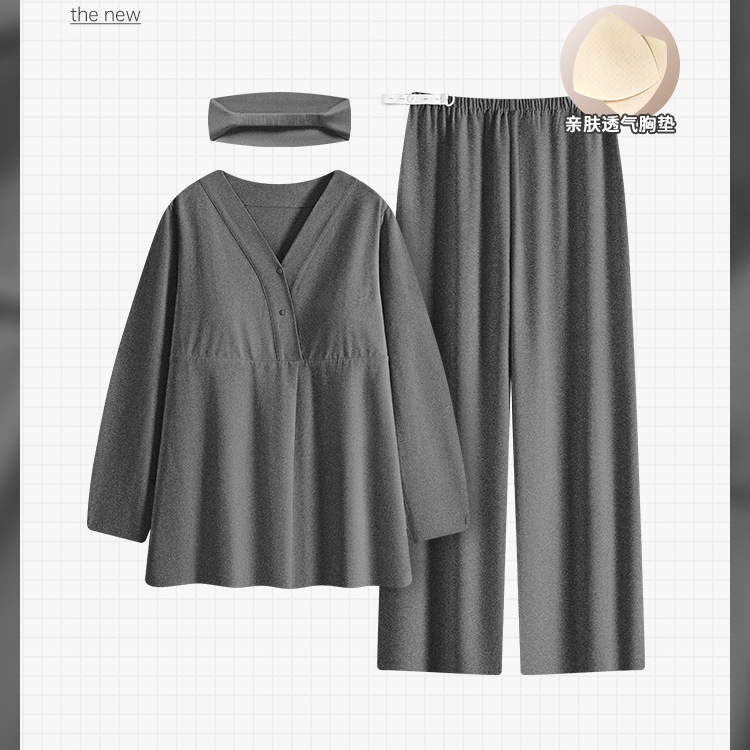 简约款A类春秋月子服产前产后孕妇哺乳喂奶家居服套装无荧光