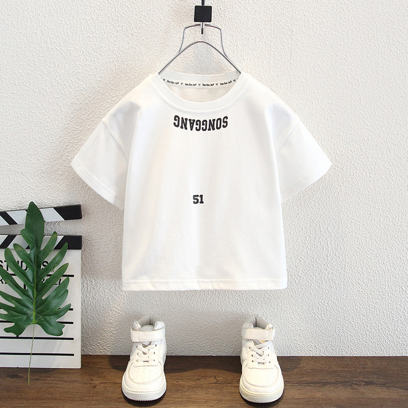 8029 Camiseta de manga corta de verano para niños 2025 Nuevo estilo Camiseta de media manga de verano para niños Camiseta hermosa blanca para niños