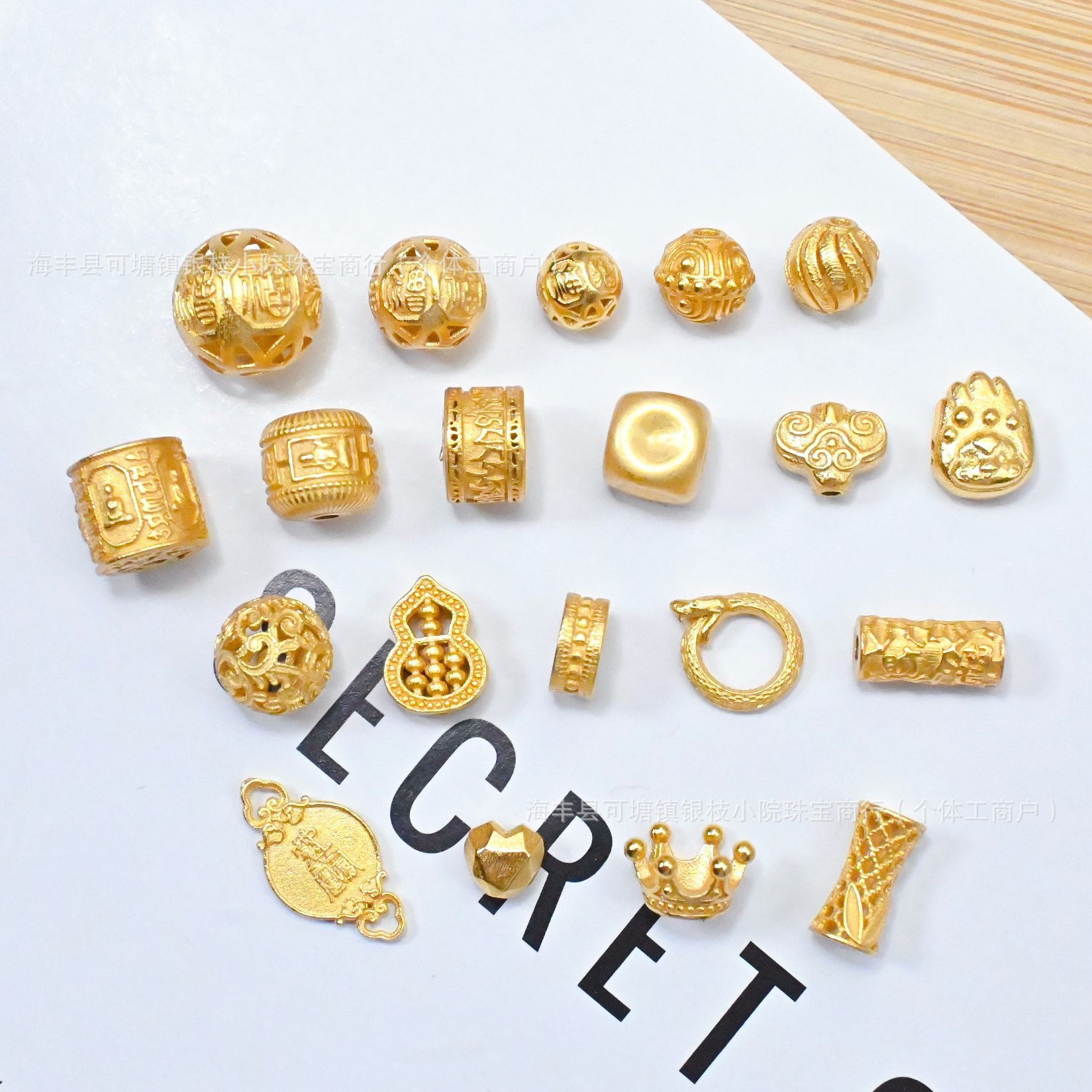 S925 Silver Ancient Gold Color-Preserving DIY Through-Hole Accessories Gourd Snap Ring Heart Spacer Bead Pendant Beaded Bracelet Necklace