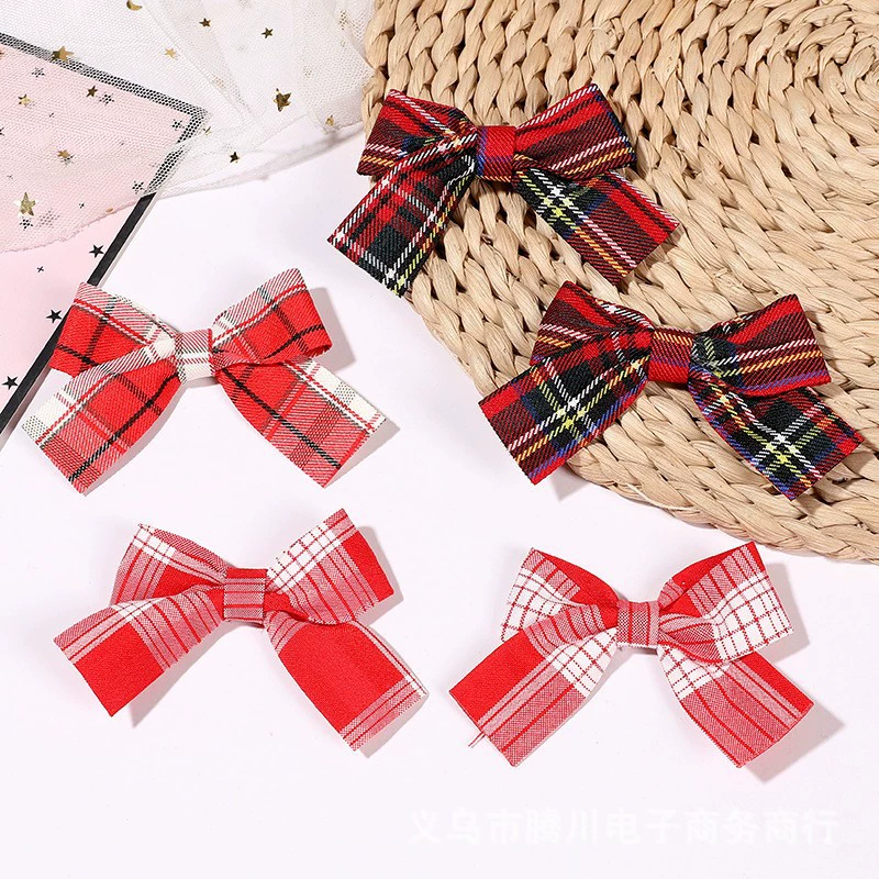Кросс-бордерные новые красные клетчатые банты DIY аксессуары для волос, аксессуары для одежды, обуви и головных уборов, оптовая партия декоративной ткани