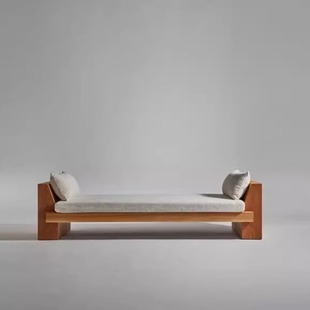 Neoclassical Wabi-Sabi Style B&B Model Room Solid Wood Sofa Stool Simple Living Room Foyer Shoe Changing Stool Bedroom Bedside
