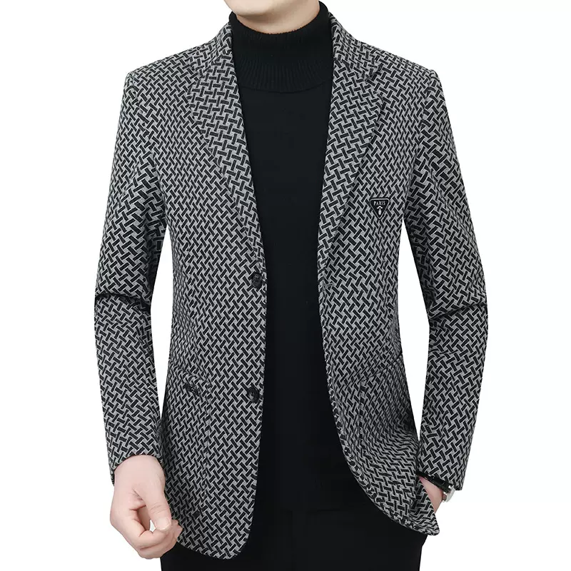 2025新款男式修身工装外套春季男士轻商务休闲毛呢夹克上衣男批发