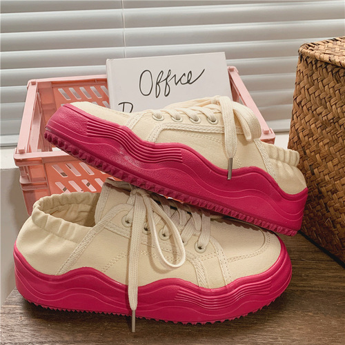  Summer Breathable Two-Wear Canvas Shoes for Women Korean Style Low-top Lazy Half-Drag Small White Shoes Wave Sole Women's Shoes