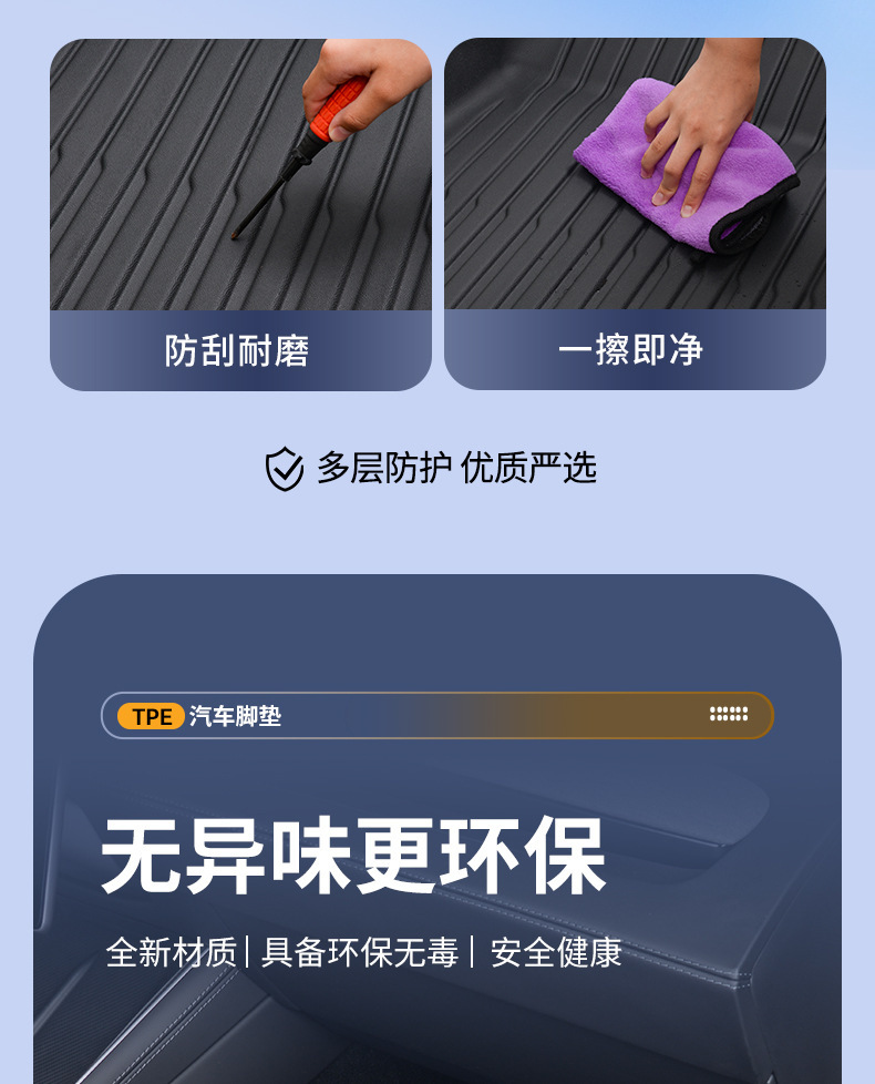 New Tpe All-Weather Material Car Floor Mats, Waterproof, Anti-Fouling, Easy to Wipe, Trunk Mats, Wear-Resistant Car Mats