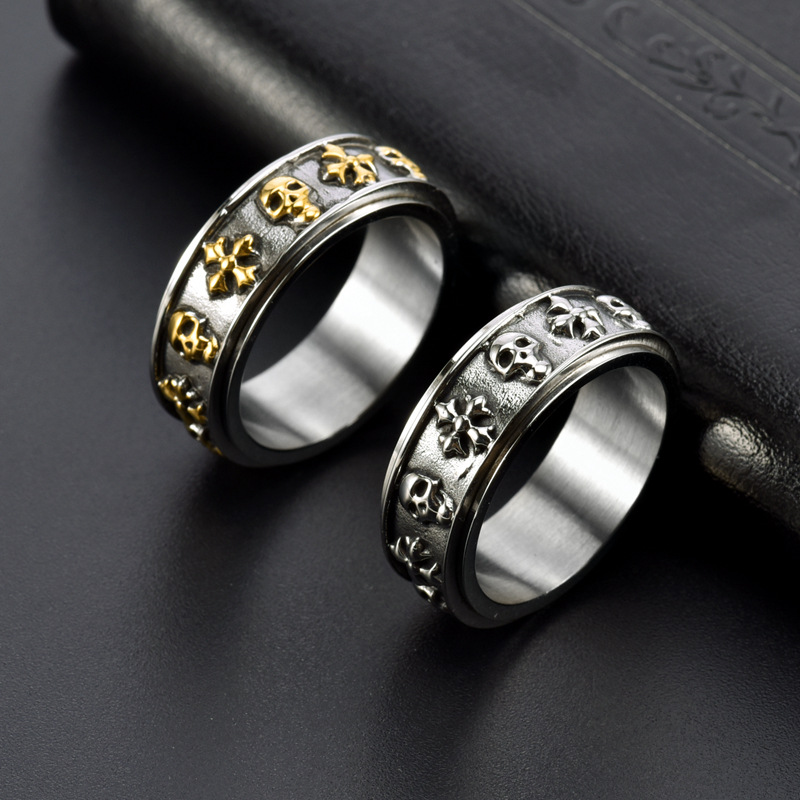 1 Piece Quantity Daily Occasion Wholesale Jewelry Retro Cross Skull 304 Stainless Steel 18K Gold 18K Gold Plated Polishing Plating Rings