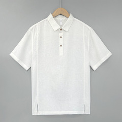 27bcy08 ハイエンドピュアリネンポロシャツメンズリネン 100% 半袖 Tシャツ夏薄いラペルトップ