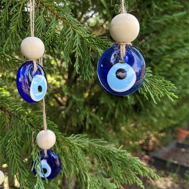 Turkey blue eyes pendant wooden beads blue glass wall decoration wall hanging home garden and Christmas tree decoration pendant
