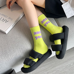 Smiley Letter Socks Korean Women's Socks Autumn and Winter Trend Street Style Skate Socks ins Internet Celebrity Outdoor Wear Sports Socks 