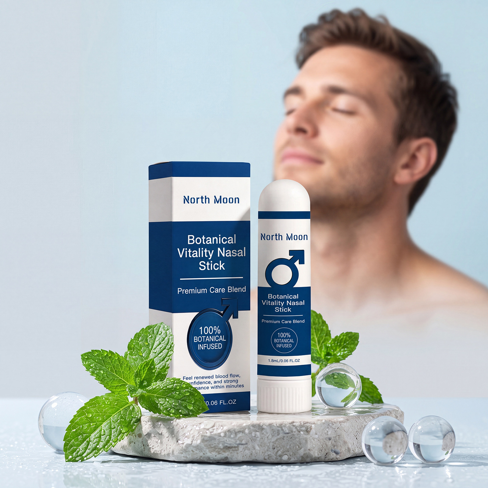 North Moon Men's Vitality Nasal Inhaler Stick Plant-Based Essence for Cooling and Refreshing the Nose, Comfortable and Compact, Portable