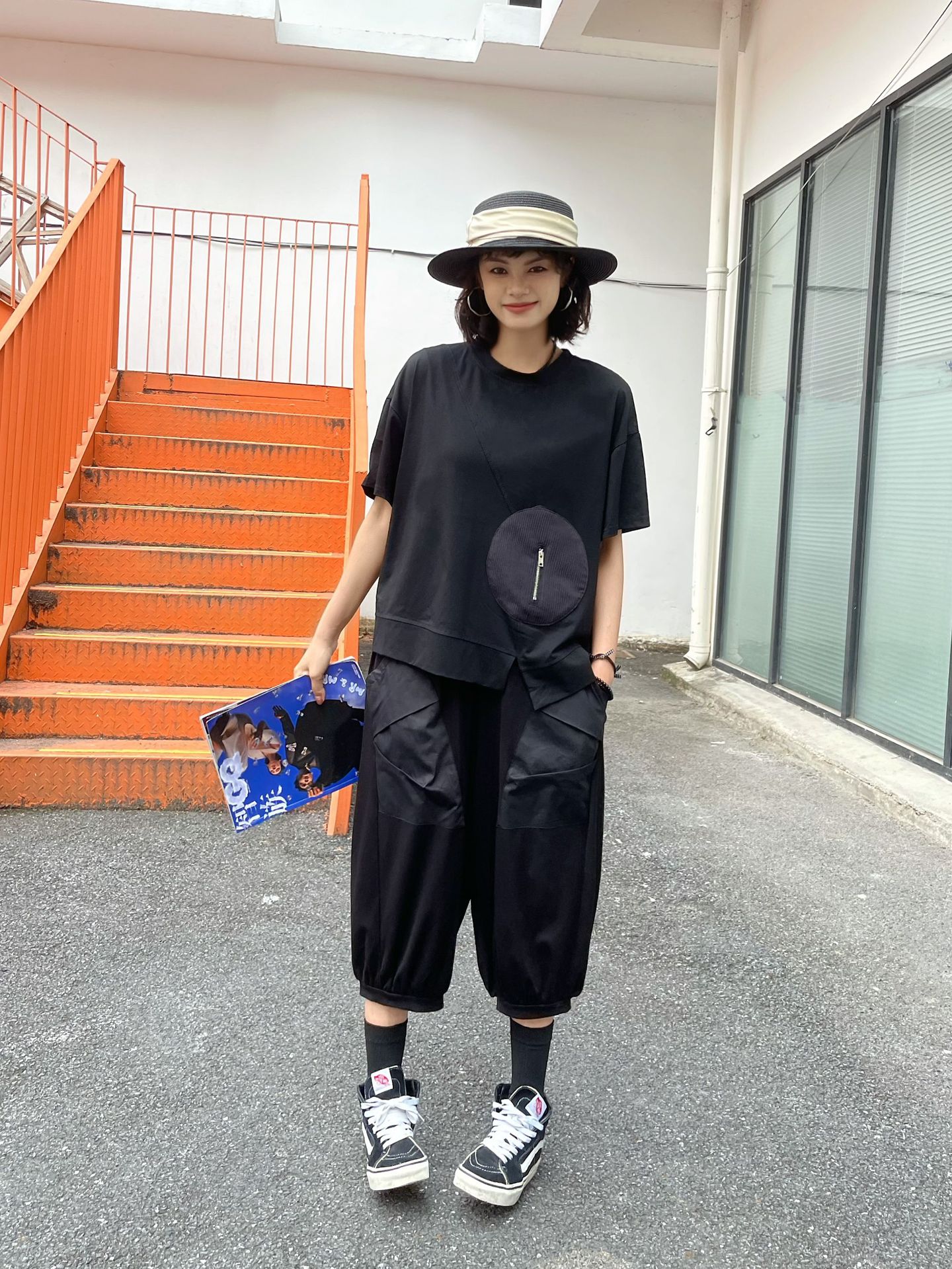 250373暗黑系山本风潮女装夏季新款不规则口袋拉链圆领短袖T恤潮 pic 9