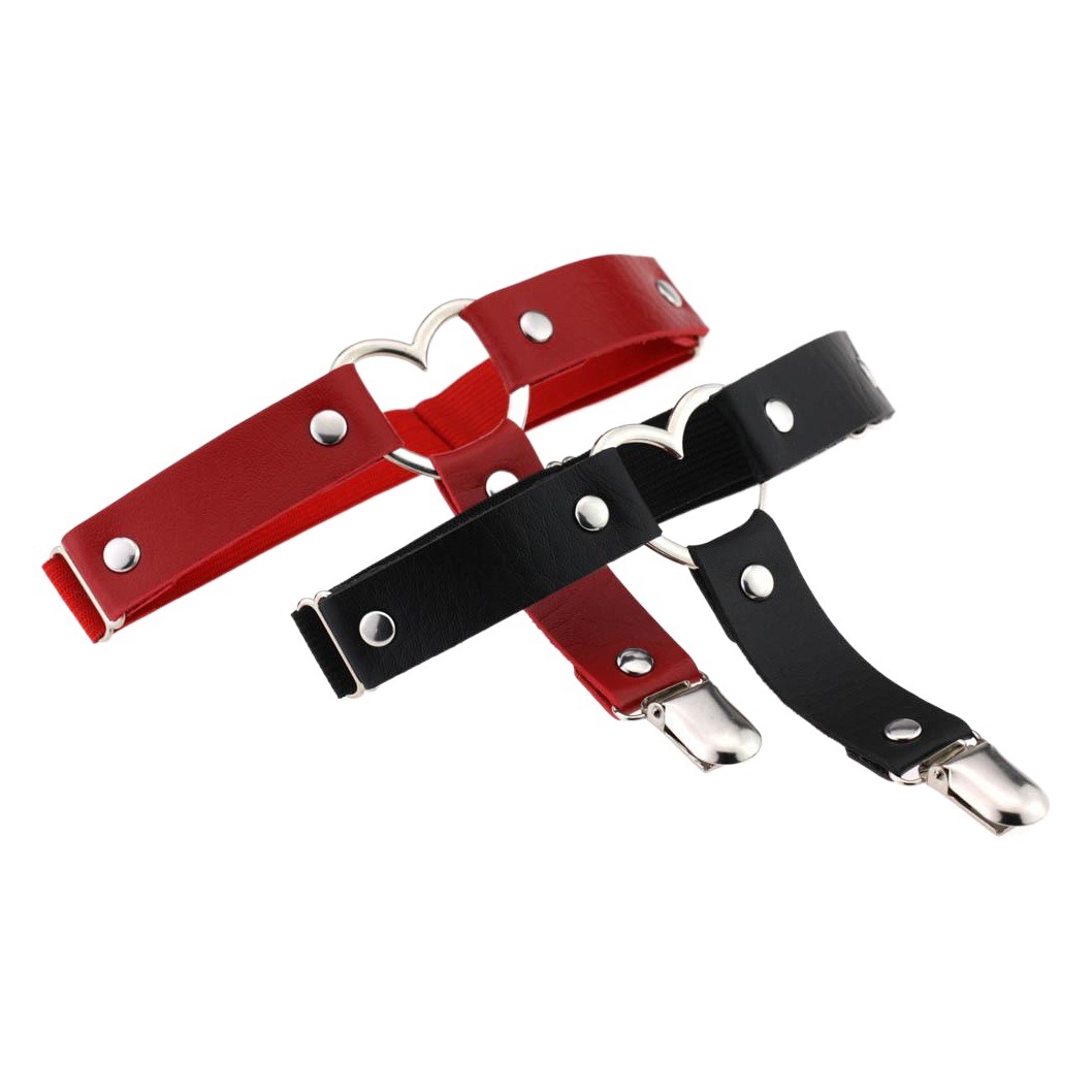 Factory Direct Sales European and American Harajuku Punk Heart-Shaped Leather Handmade Simple Punk Hip-Hop Leg Rings and Anklets Garters