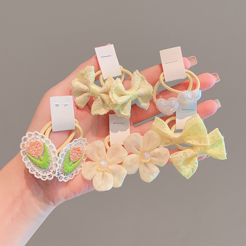 Anillo para el cabello de estilo pastoral para niños Flor para el cabello para niñas Cuerda para el cabello con lazo Trenza para el par Accesorios para el cabello para niñas Goma de verano