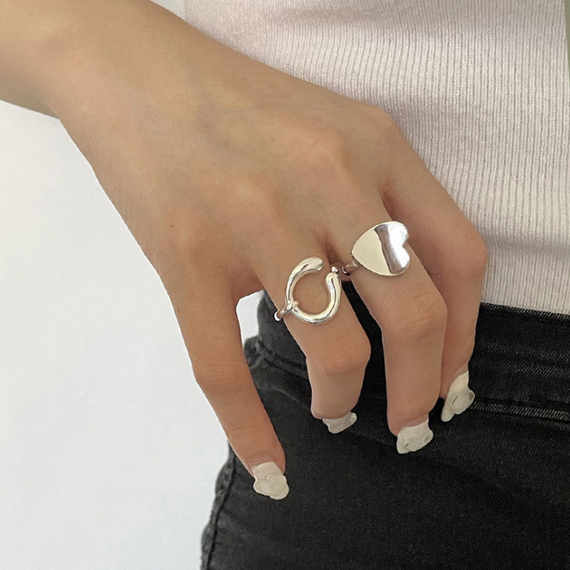 S sterling silver irregular design female niche love line curve, index finger ring, layered fashion ring_voghion.com