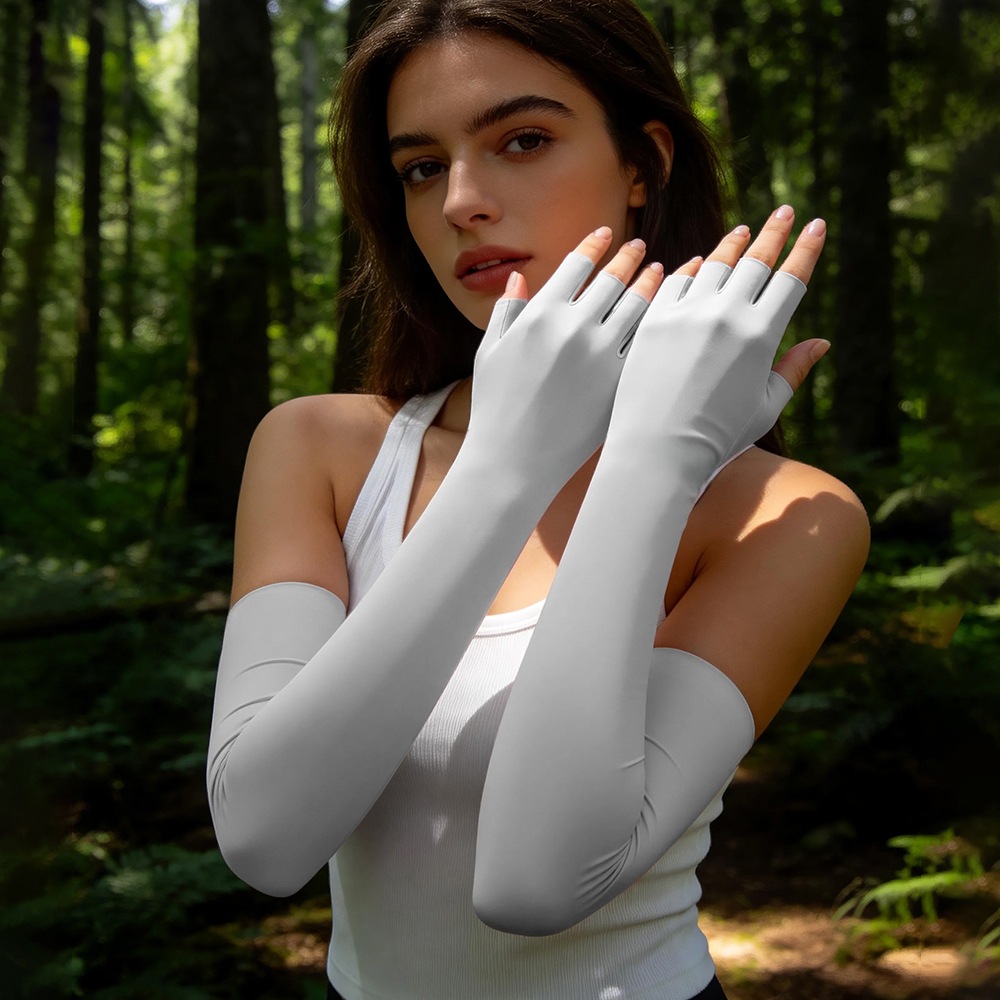 Women's Summer Sun Protection Ice Silk Arm Sleeves, UV Protection, Outdoor Cycling Arm Sleeves, Breathable, Fingerless Arm Covers