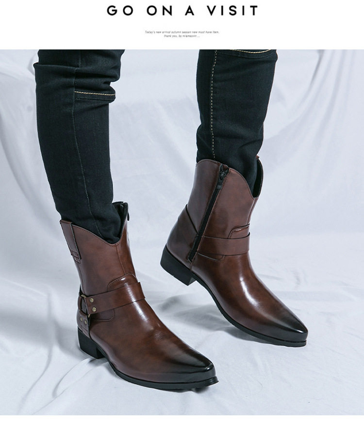 Giày bốt Martin nam cổ cao mũi nhọn kiểu Anh, khóa kéo bên, gót thấp 1–3 cm — 92342 màu đen, 92342màu nâu chi tiết 12