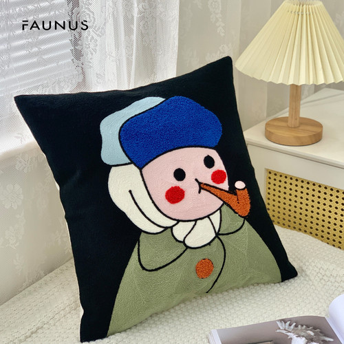 Ins style cream style famous paintings beautiful back embroidery sofa pillow pearl earrings Mona Lisa cotton cushion living room