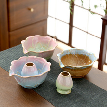 跨境专供陶瓷碗浮雕荷花抹茶碗宋代点茶碗茶筅立高级甜品碗沙拉碗