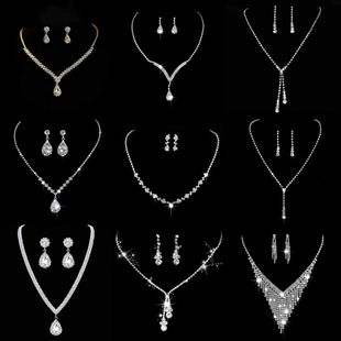 Bridal Korean Metal Claw Chain Rhinestone Wedding Necklace Bridal Necklace Earrings Jewelry Banquet Necklace Jewelry Set