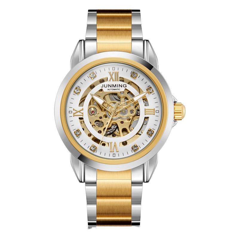 JUNMING marca reloj deportivo impermeable luminoso automático reloj mecánico moda hueco reloj de los hombres