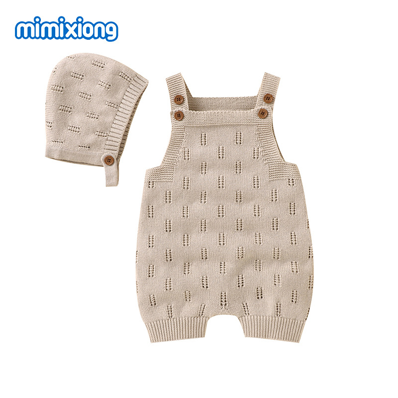 ins热卖咪咪熊春夏新款婴儿简约镂空连体包屁哈衣+帽子套装