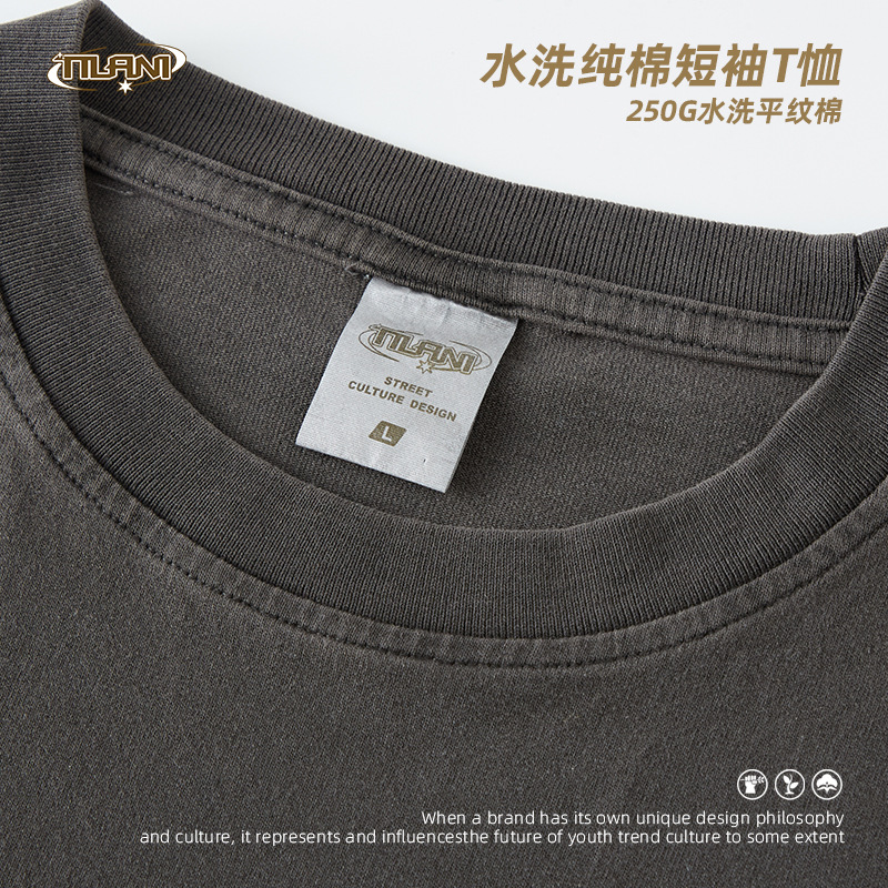 TILANI men's clothing 25SS new product green pattern fried color heavy washing men and women short-sleeved T shorts suit cross-border exclusive