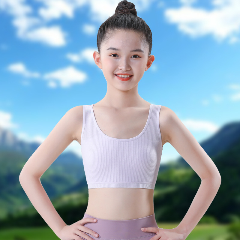 8-15 세 소녀 면화 개발 기간 더블 레이어 작은 조끼 속옷 초등 및 중등 학교 학생 강철 링 튜브가없는 초기 소녀