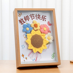 教師の日プレゼントヒマワリの花束中空立体フォトフレームニットの花束の額縁DIY教師の日に先生を送ります。