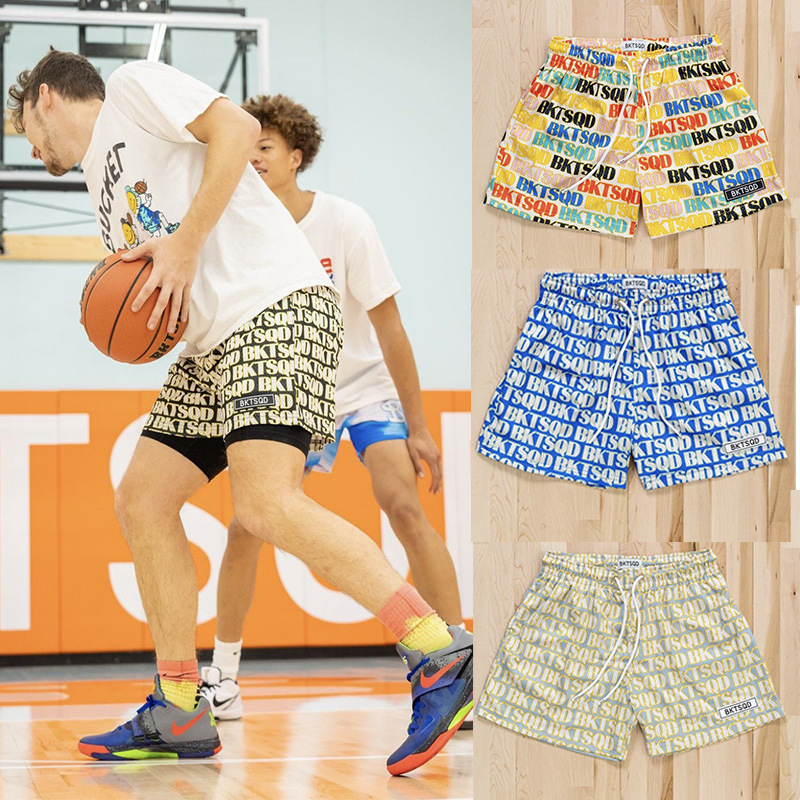 American BKTSQD Full Print Basketball Shorts Summer Mesh Quick Dry Four Points But Knee Running Training Shorts for Men and Women