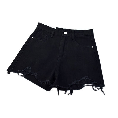 Ripped Denim Shorts for Women, Thin Style, Instagram-Worthy, Summer High-Waisted, Slimming, Loose-Fit, Straight-Leg, A-Line, Flared Hem, Hot Pants