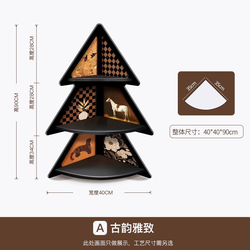 リビングルームコーナーキャビネット収納ラックアンティークスタイル床置き装飾品寝室ベッドサイド三角形収納キャビネット壁コーナー本棚|undefined