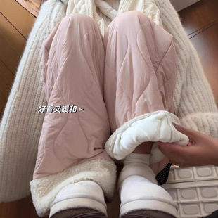 Guangzhou thirteen line explosions ~ pink polar fleece cotton pants women's winter warm cashmere pants stitching plush wide leg pants