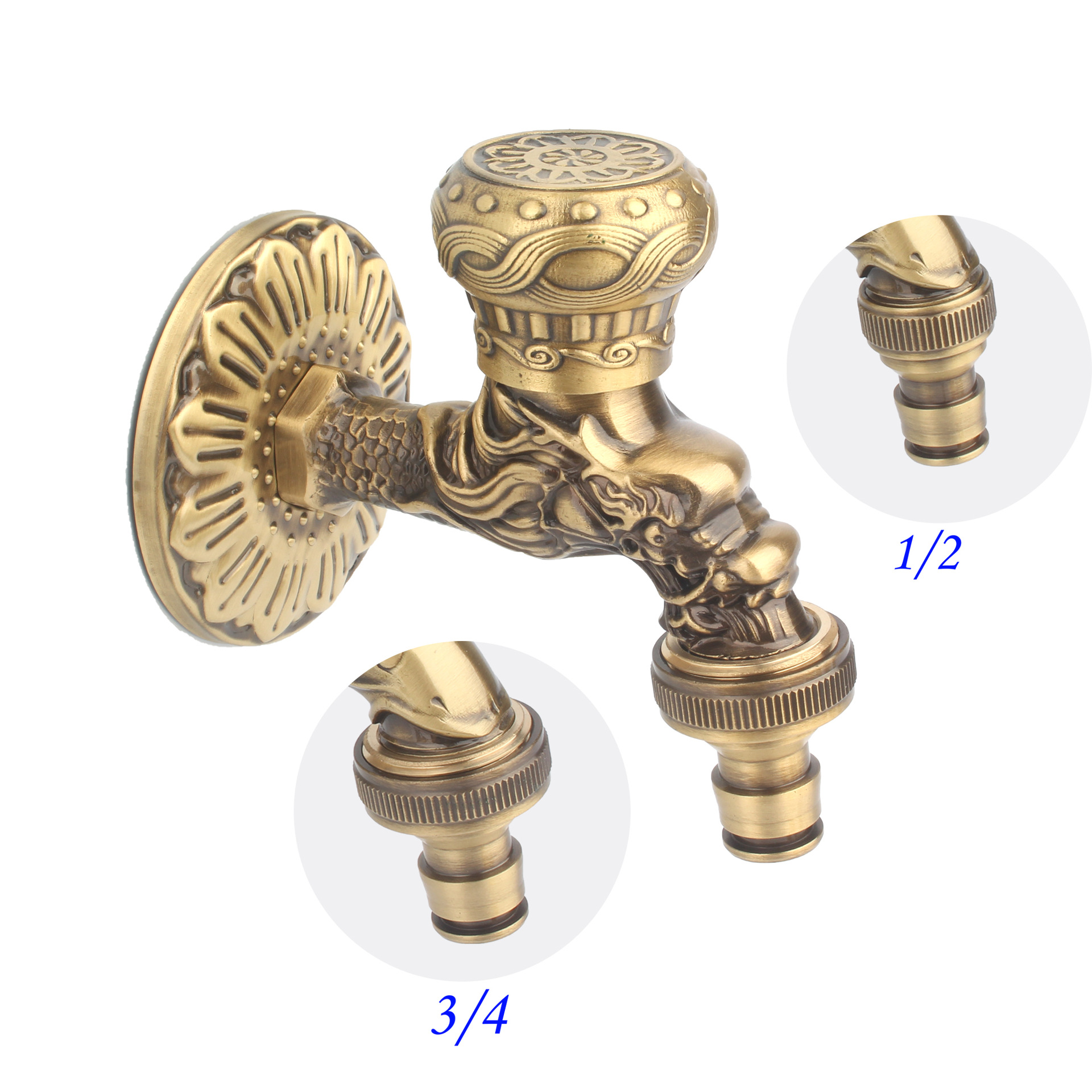 Cross-camera Amazon brass European antique carved single cold faucet faucet, bathroom faucet, washing machine, garden undefined