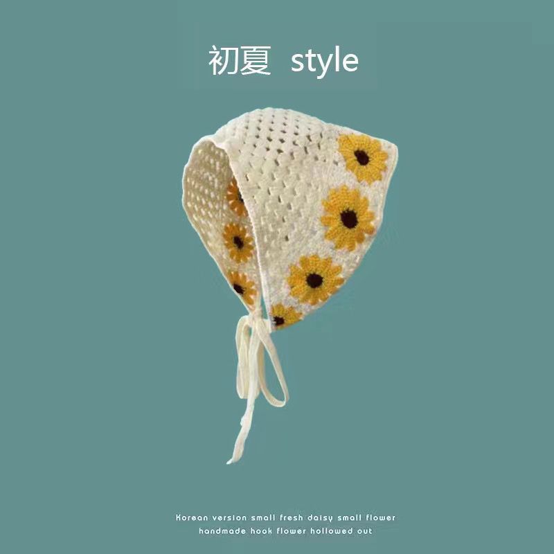 [Liquidación de precio de fábrica] Versión coreana de la bufanda triangular hueca de crochet de punto femenino dulce y lindo sombrero de pañuelo de flores de estilo femenino