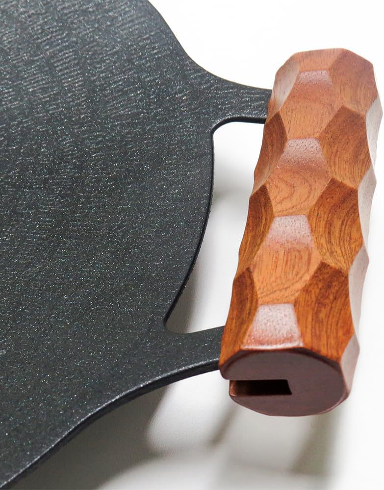 Acampar al aire libre portátil barbacoa placa mango de madera maciza coreano barbacoa placa anti-scald binaural placa para hornear Sapele mango de madera