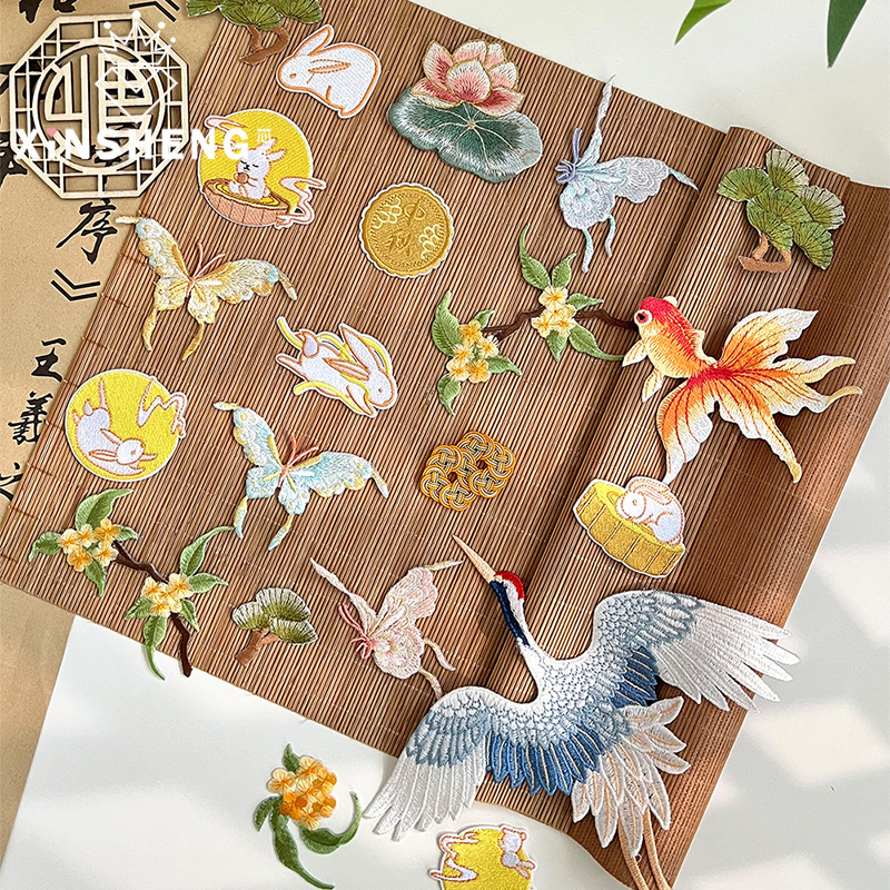 芯苼 中秋节新品中式刺绣布贴节日礼品手工diy装饰配件鲜花束资材|undefined
